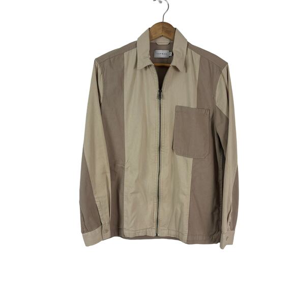 Topman Colorblock Cotton Shacket Neutral Full-Zip XS — Streetwear Workwear - Picture 1 of 7